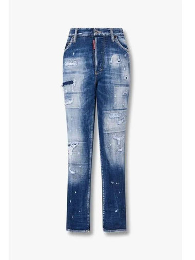 Women s Washed Damaged Boston Jeans Indigo - DSQUARED2 - BALAAN 1