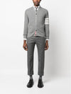 4-Bar Striped Waffle High V-Neck Cardigan Light Grey - THOM BROWNE - BALAAN 4