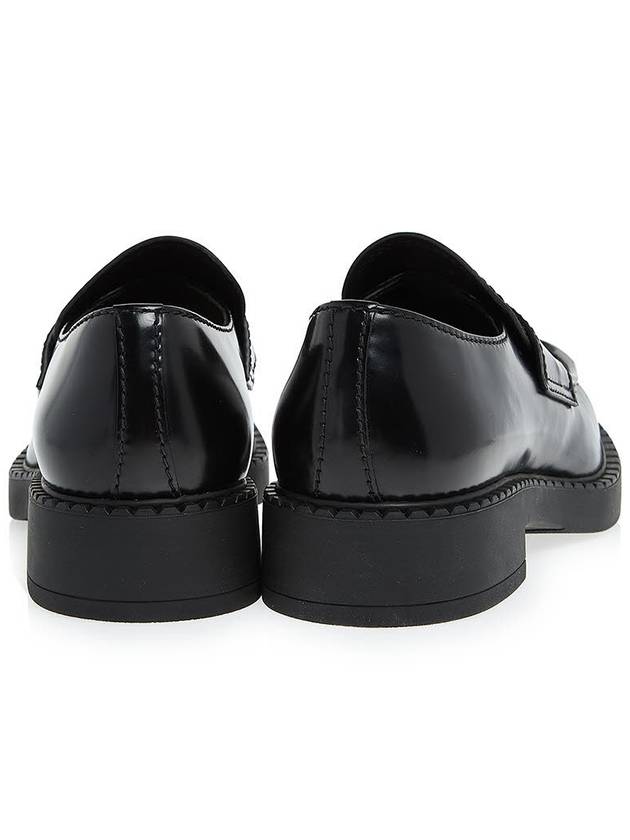 Chocolate Brushed Leather Loafers Black - PRADA - BALAAN 5