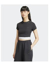 Tape Waistband Cropped Short Sleeve T-Shirt Black - ADIDAS - BALAAN 2