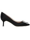 Logo Hangissi Blahnik Satin Pumps Heel Black - MANOLO BLAHNIK - BALAAN 1