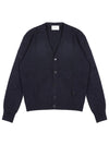 Heart Logo V Neck Cashmere Cardigan Navy - AMI - BALAAN 2