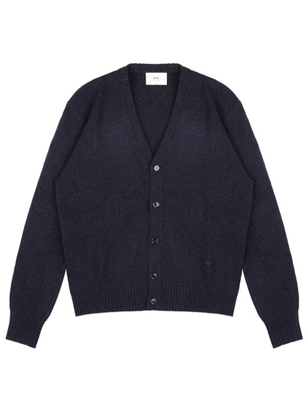 Heart Logo V Neck Cashmere Cardigan Navy - AMI - BALAAN 2