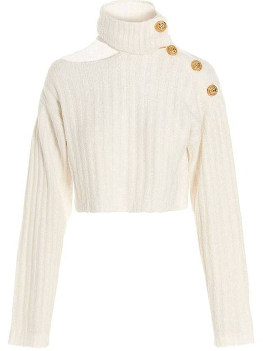 button ribbed knit turtleneck - BALMAIN - BALAAN.