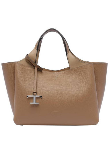 T Timeless Leather Small Tote Bag Taupe - TOD'S - BALAAN 1