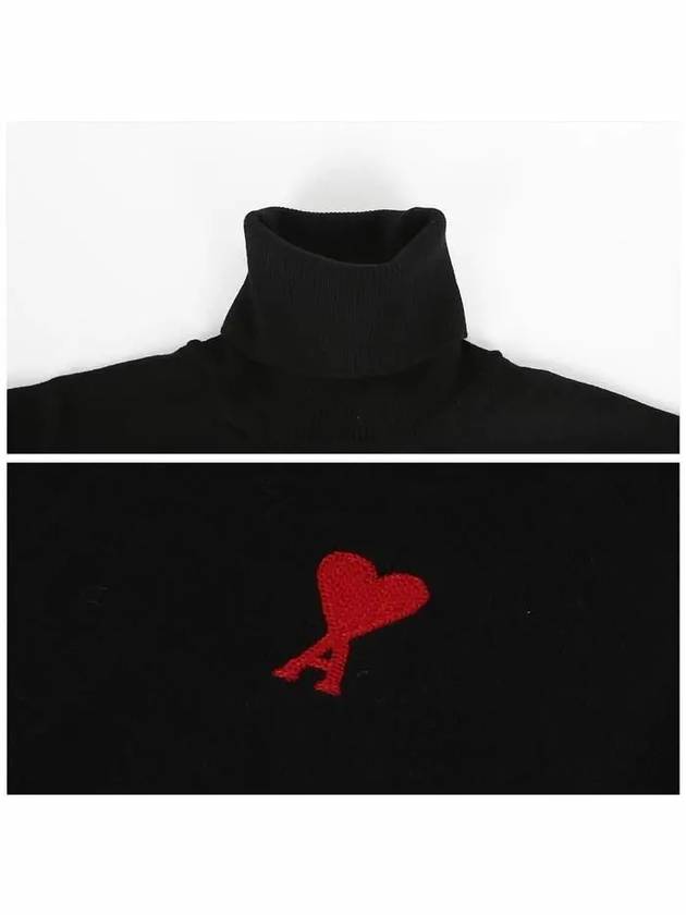 Men's Heart Logo Wool Turtleneck Black - AMI - BALAAN 6