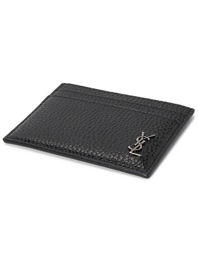 Logo Plaque Leather Card Wallet Black - SAINT LAURENT - BALAAN 4