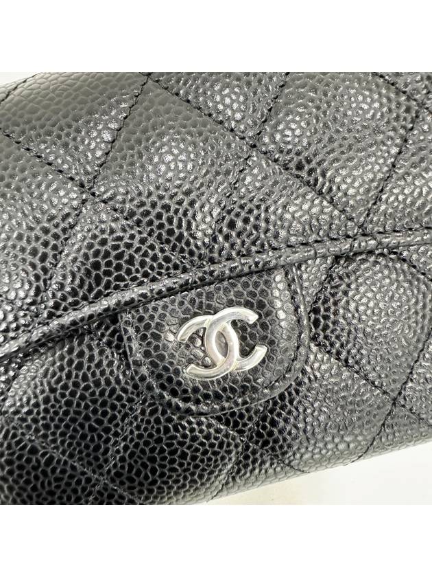 Small Classic Flap Wallet Grained Calfskin Silver Black - CHANEL - BALAAN 6