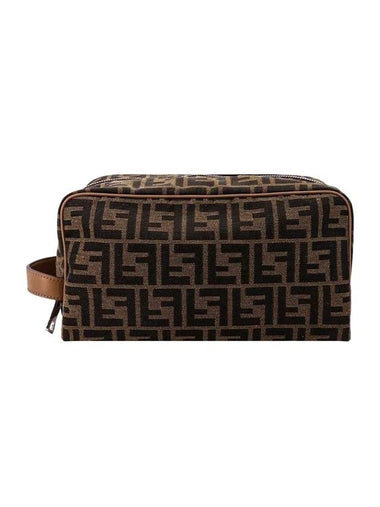 Jacquard Fabric Toiletry Case Clutch Brown - FENDI - BALAAN 1