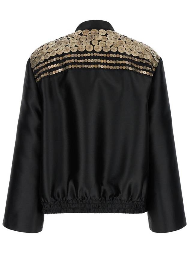 Black Bomber Jacket With Embroideries And Golden Detail In Satin Woman - ALBERTA FERRETTI - BALAAN 2