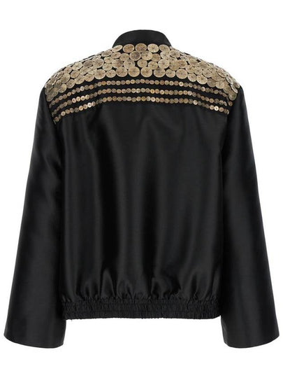 Black Bomber Jacket With Embroideries And Golden Detail In Satin Woman - ALBERTA FERRETTI - BALAAN 2