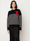 Paris Big Heart Embroidered Logo Wool Knit Top Black - AMI - BALAAN 2