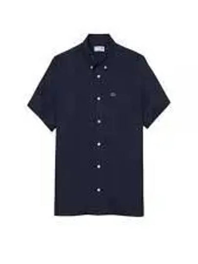 Men's Logo Patch Cotton Short Sleeve Shirt Navy - LACOSTE - BALAAN 2