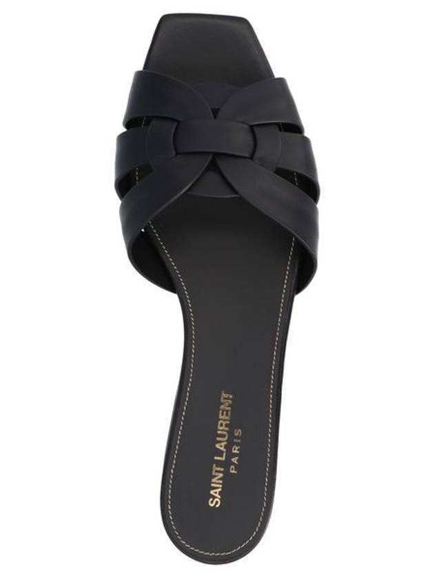 Tribute Smooth Leather Flat Mules Black - SAINT LAURENT - BALAAN 4