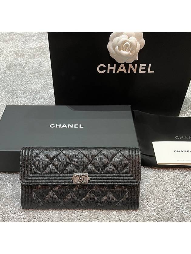 Boy Silver Long Flap Caviar Long Wallet Black - CHANEL - BALAAN 3