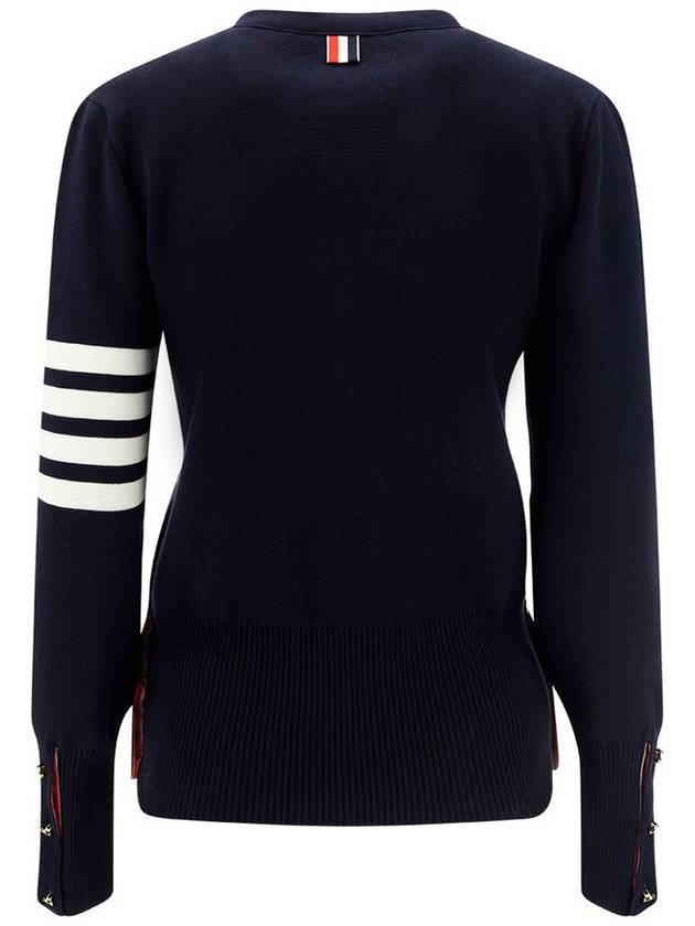 Cotton 4-Bar Milano Classic V-Neck Cardigan Navy - THOM BROWNE - BALAAN 3