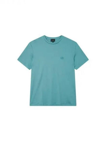 Men s Embroidered Logo Cotton T Shirt Blue Green 271358 - GIORGIO ARMANI - BALAAN 1