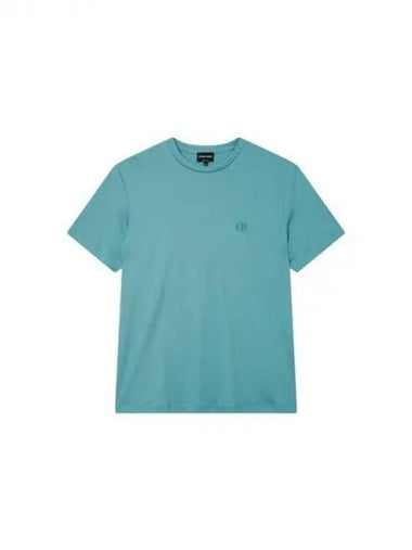 Men s Embroidered Logo Cotton T Shirt Blue Green 271358 - GIORGIO ARMANI - BALAAN 1