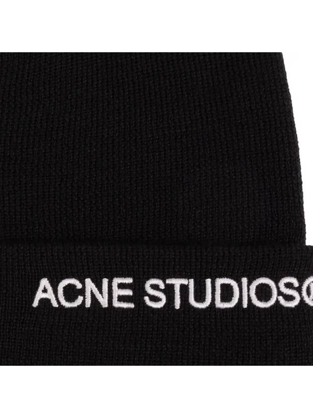 Logo Embroidered Ribbed Knit Beanie Black - ACNE STUDIOS - BALAAN 5