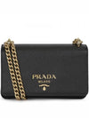 Gold Logo Chain Leather Cross Bag Black - PRADA - BALAAN 2