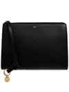 Alphabet Charm Calfskin Strap Clutch Bag Black - CHLOE - BALAAN 1