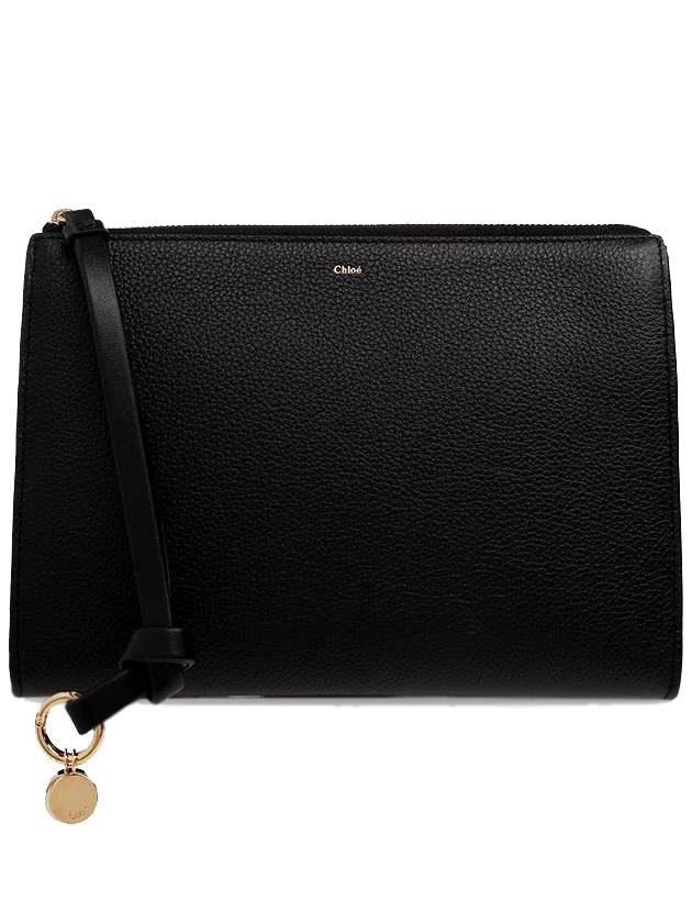 Alphabet Charm Calfskin Strap Clutch Bag Black - CHLOE - BALAAN 1