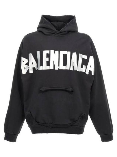 Logo Tape Cotton Hoodie Black - BALENCIAGA - BALAAN 2