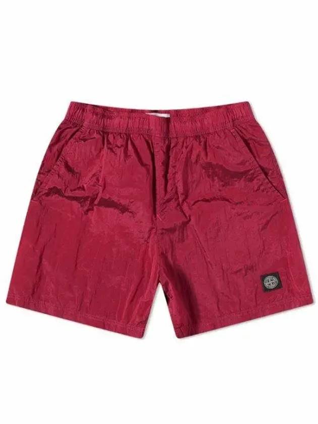 Men's Logo Patch Nylon Metal Swim Shorts Red - STONE ISLAND - BALAAN.