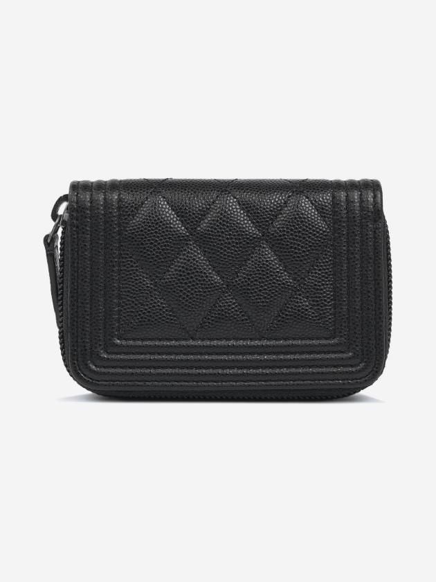 Boy Vintage Silver Hardware Quilted Caviar Zipper Card Wallet Black - CHANEL - BALAAN 4