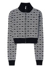 Striped Logo Viscose Turtleneck Cardigan Black White - MIU MIU - BALAAN 2