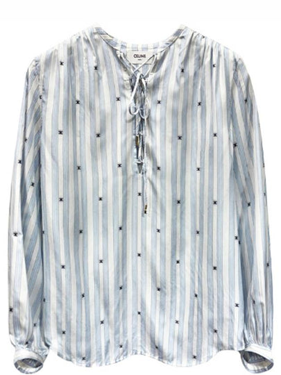 Romy Striped Silk Blouse Light Blue - CELINE - BALAAN 2