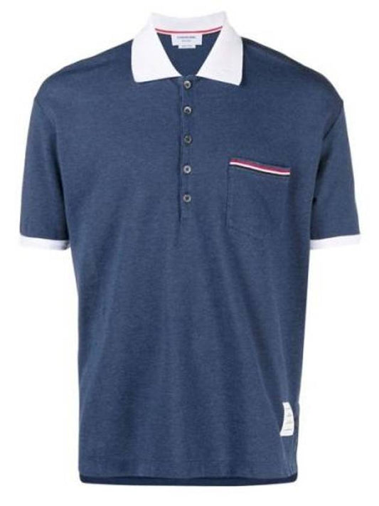 Solid Fine Pique Oversized Short Sleeve Polo Shirt Blue - THOM BROWNE - BALAAN 2