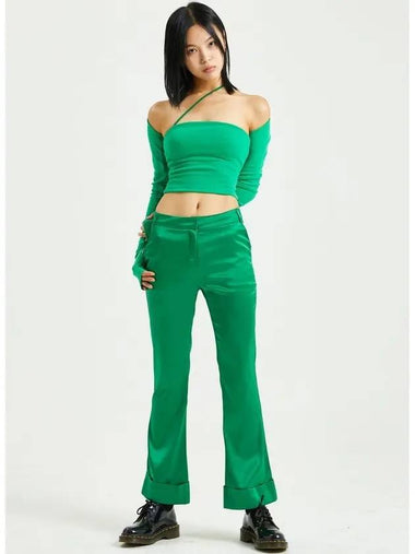 Women's Satin Slim Bootcut Straight Pants Green - RAWMANTICS - BALAAN 1