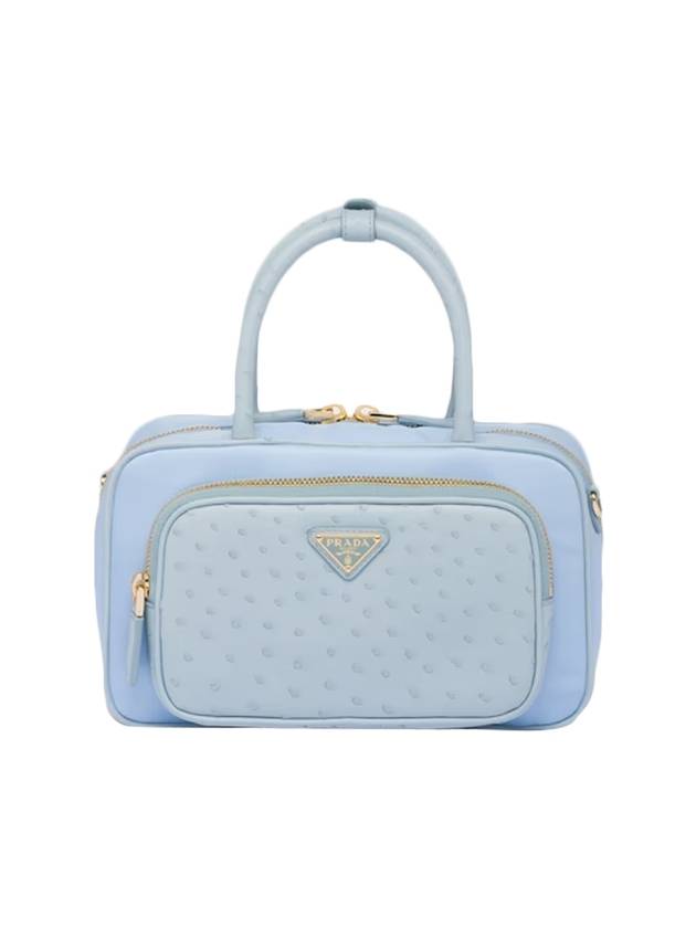 Re-Nylon Ostrich Leather Two-Handle Shoulder Bag Sky Blue - PRADA - BALAAN 1