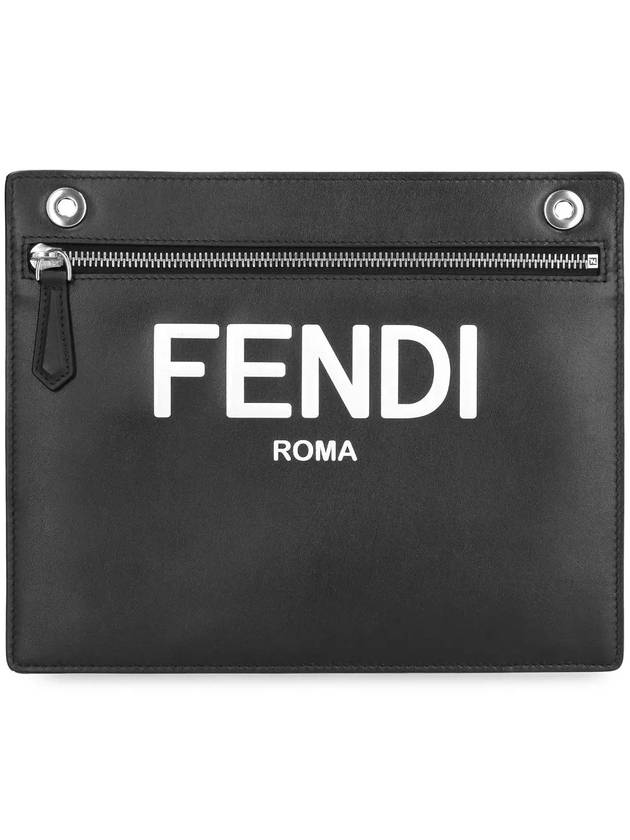 Logo Embossed Zipper Pocket Clutch Bag Black - FENDI - BALAAN 3