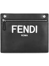 Logo Embossed Zipper Pocket Clutch Bag Black - FENDI - BALAAN 2