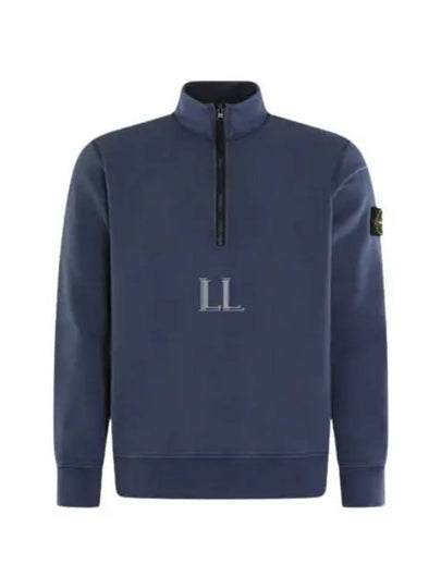 Logo Badge Half Zipper Cotton Fleece Knit Top Avio Blue - STONE ISLAND - BALAAN 2