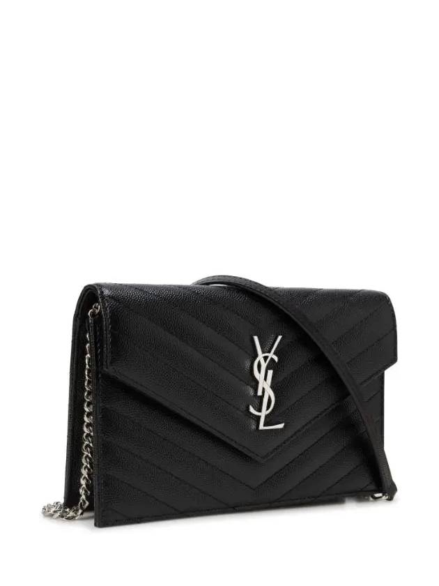 Cassandre Envelope Chain Shoulder Bag In Grain De Poudre Leather Noir - SAINT LAURENT - BALAAN 4