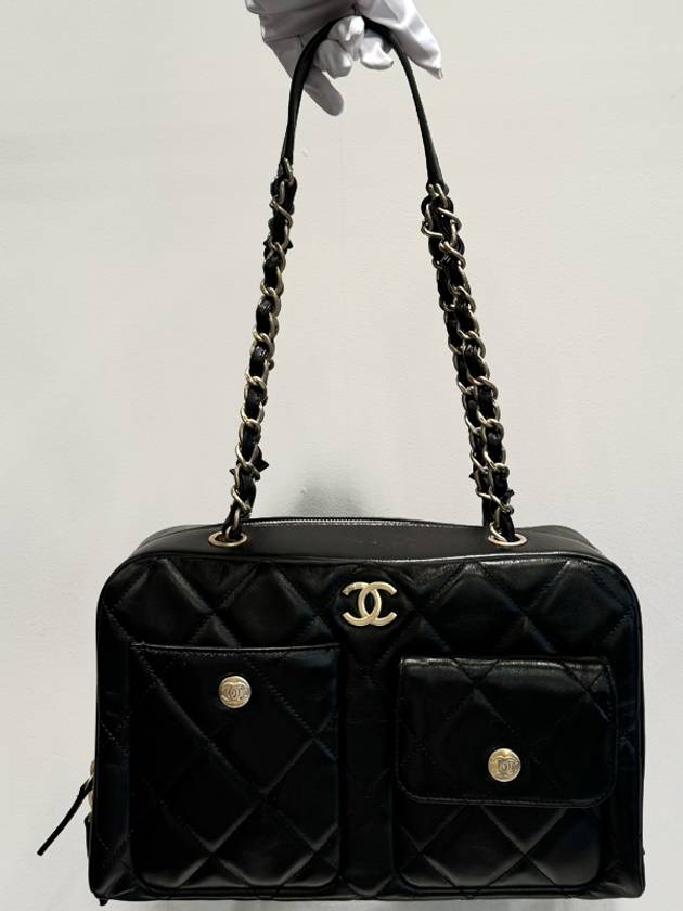 Bowling Bag Two Pocket Chain Shoulder Glossy Calfskin Black - CHANEL - BALAAN 10