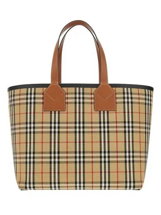 Check Large London Cotton Tote Bag Brown - BURBERRY - BALAAN 2