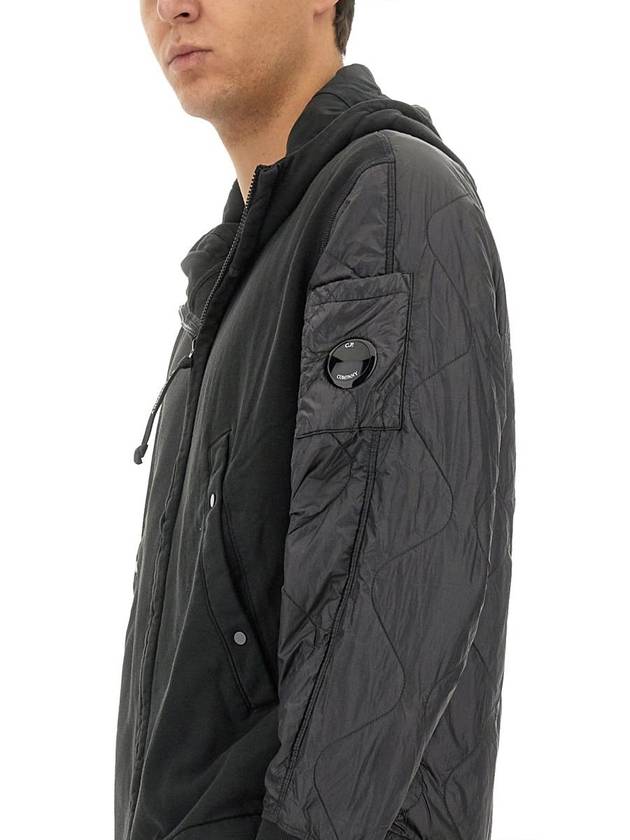 Diagonal Raised Fleece Mixed Quilted Zip Up Hoodie Black - CP COMPANY - BALAAN 5