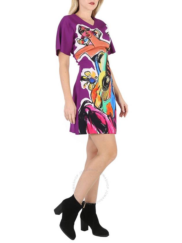 Moschino Purple Sketches Print Double Stretch Georgette Dress, Brand Size 38 (US Size 4) - MOSCHINO - BALAAN 3