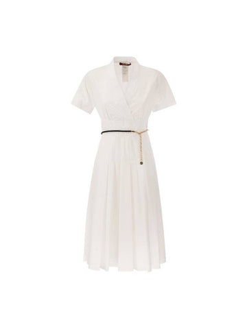 Alatri V-neck Cotton Long Dress White - MAX MARA - BALAAN 1