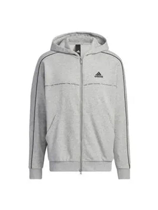 Wording Loose Fit Zip Up Hoodie Grey - ADIDAS - BALAAN 1