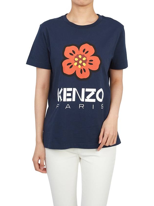 Women's Boke Flower Loose Fit Cotton Short Sleeve T-Shirt Navy - KENZO - BALAAN 6