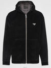 Triangle Logo Cotton Velvet Zip Up Hoodie Black - PRADA - BALAAN 5