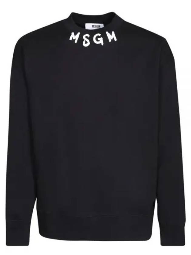 Neck Brushed Logo Print Cotton Sweatshirt Black - MSGM - BALAAN 2