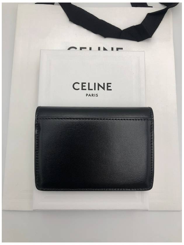 Triomphe Shiny Calfskin Flap Card Wallet Black - CELINE - BALAAN 4