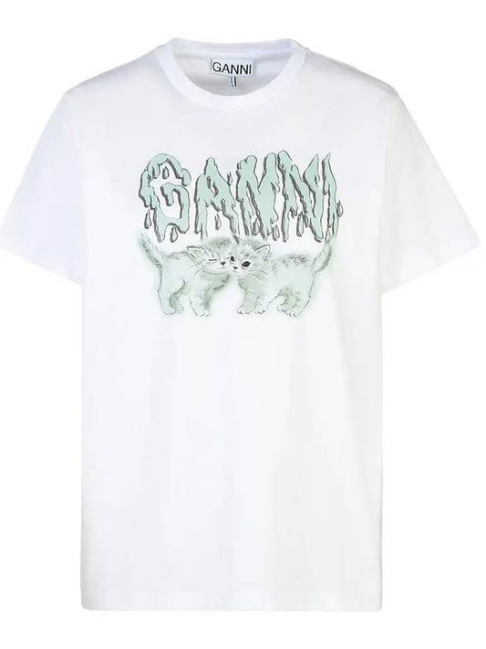 Logo Print Short Sleeve T-Shirt White - GANNI - BALAAN 2