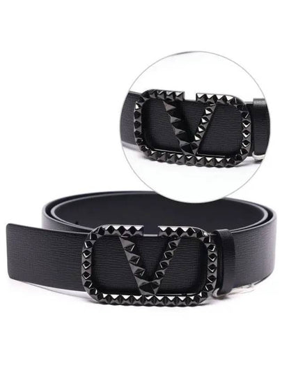 V Logo Buckle Leather Belt Black - VALENTINO - BALAAN 2